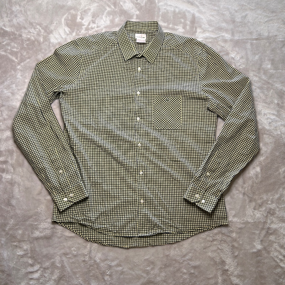 Vtg Lacoste Shirt Mens 42 Yellow Blue Gingham Check Long Sleeve Cotton Preppy